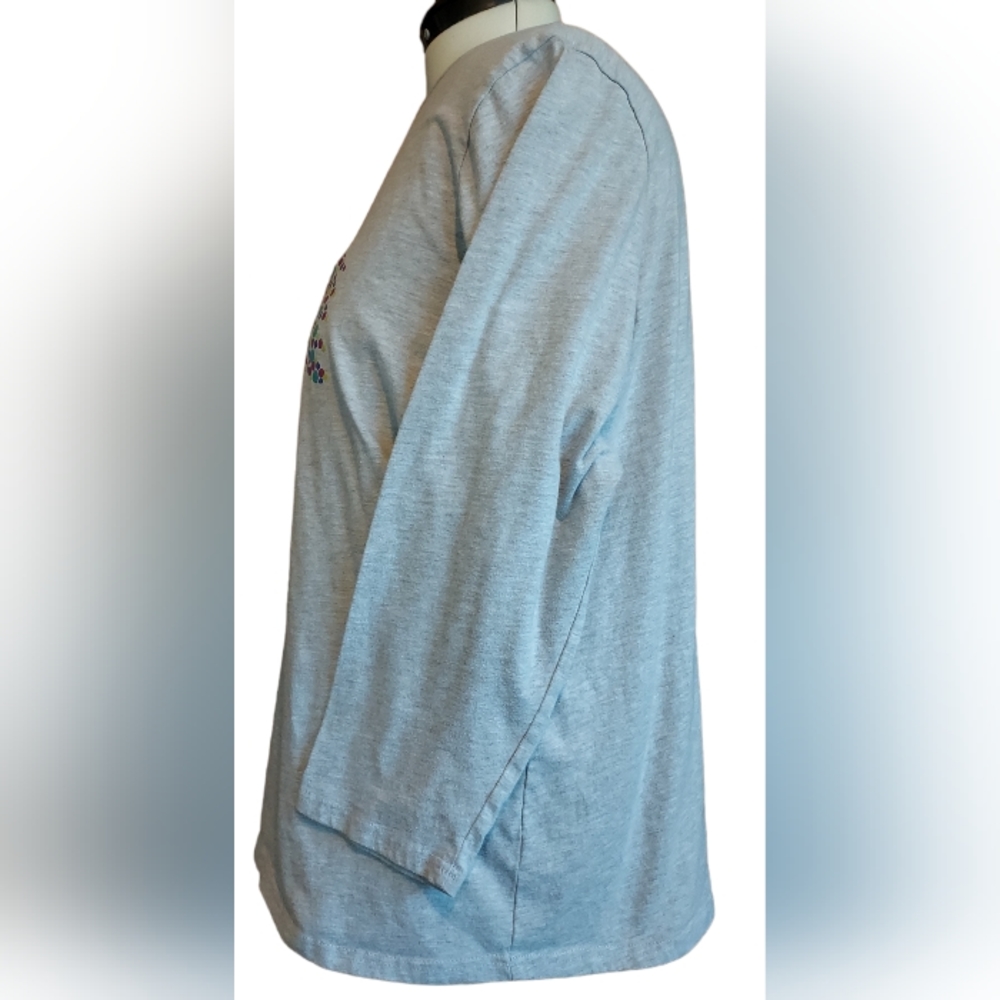 Woman Within soft gray, long-sleeved t-shirt with three Christmas trees, size 2X - Picture 3 of 5
